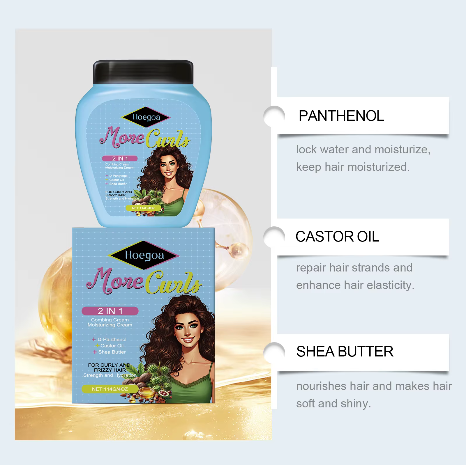 Crème revitalisante sans rinçage pour cheveux bouclés et secs