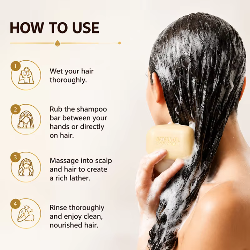 Savon Solide Portable Shampooing à l'Huile de Coco et Vitamine E, Huile de Batana, Nourrit en Profondeur, Répare les Cheveux Secs et Frisés, Nettoie Doucement le Cuir Chevelu