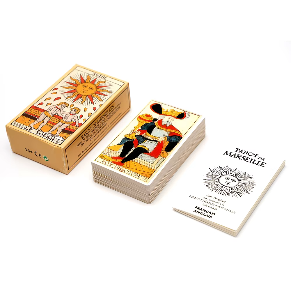 Tarot de Marseille : Jeu de cartes de tarot français avec livret, 78 cartes, édition française, jeu de société