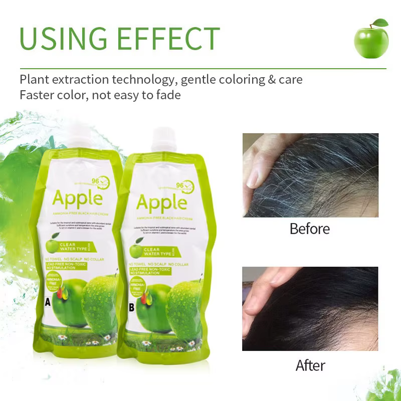 Crème colorante capillaire naturelle 100% noire pour couvrir les cheveux blancs