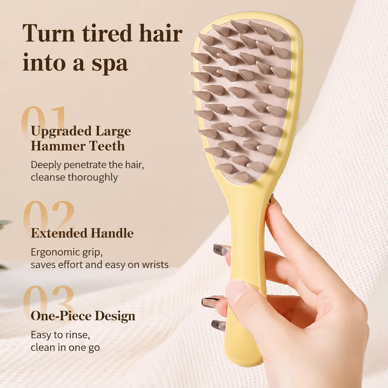 Brosse à shampooing en silicone en forme de feuille de Ginkgo avec long manche, peigne massant le cuir chevelu pour le lavage des cheveux