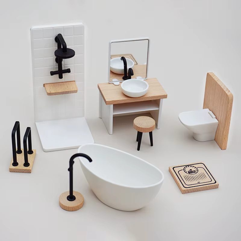 Mini serviette de toilette T1 en bois, échelle 1:12, maison de courses, baignoire, évier, meubles de maison miniatures, ornements de scène, jouets de maison de jeu, décoration d'intérieur