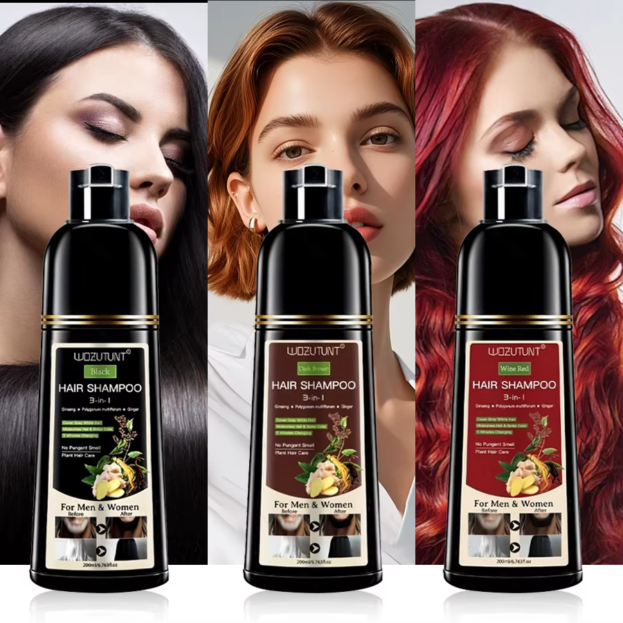 Shampoing 3 en 1 à base de plantes naturelles, 200ml, noir, marron foncé, couverture grise, nourrissant en profondeur, crème de coloration rapide pour femmes et hommes