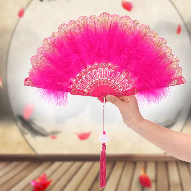 Ventilateur pliant Lolita en plumes, Style rétro, danse, gothique foncé, décoration de fête de mariage, fournitures de Cosplay
