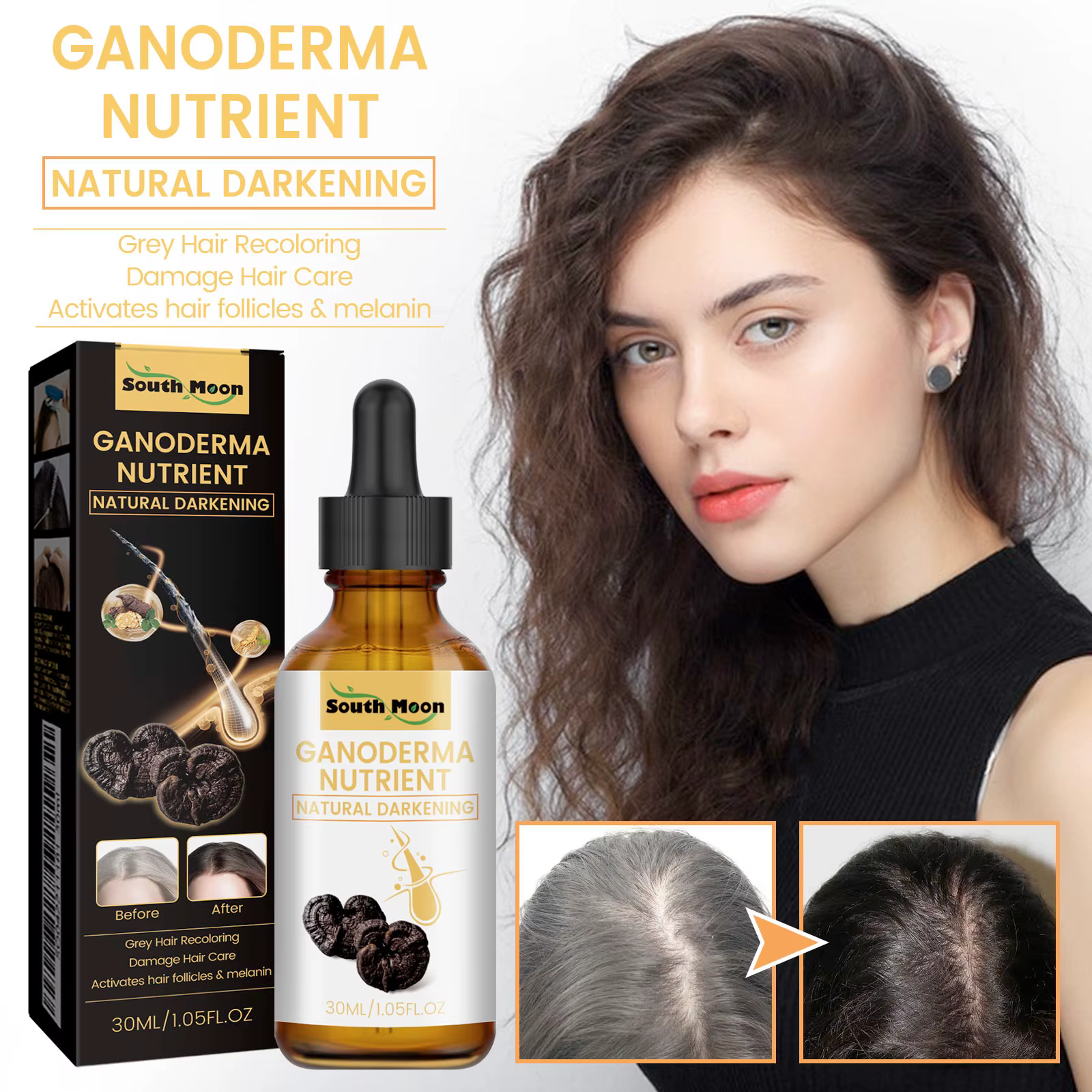 1/2/4 pièces noir Ganoderma Lucidum liquide pour cheveux réparateur de blanc à noir renforcer la racine des cheveux nourrir l'huile capillaire sérum de soin des cheveux