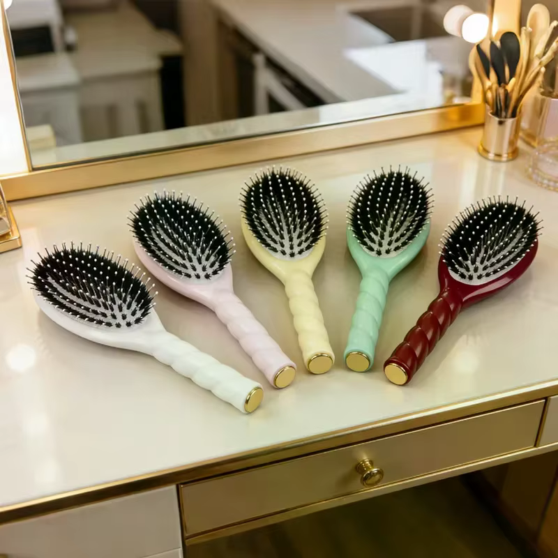 1 pièce Brosse à cheveux démêlante en poils de sanglier avec picots massants pour le cuir chevelu, réduit la casse, pour tous types de cheveux