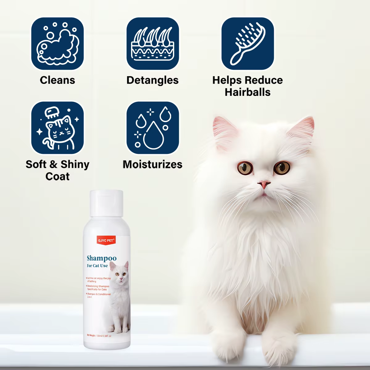 Shampoing doux pour chat – Non irritant, doux pour la peau, désodorisant hydratant, nourrissant et adoucissant pour une peau saine et brillante