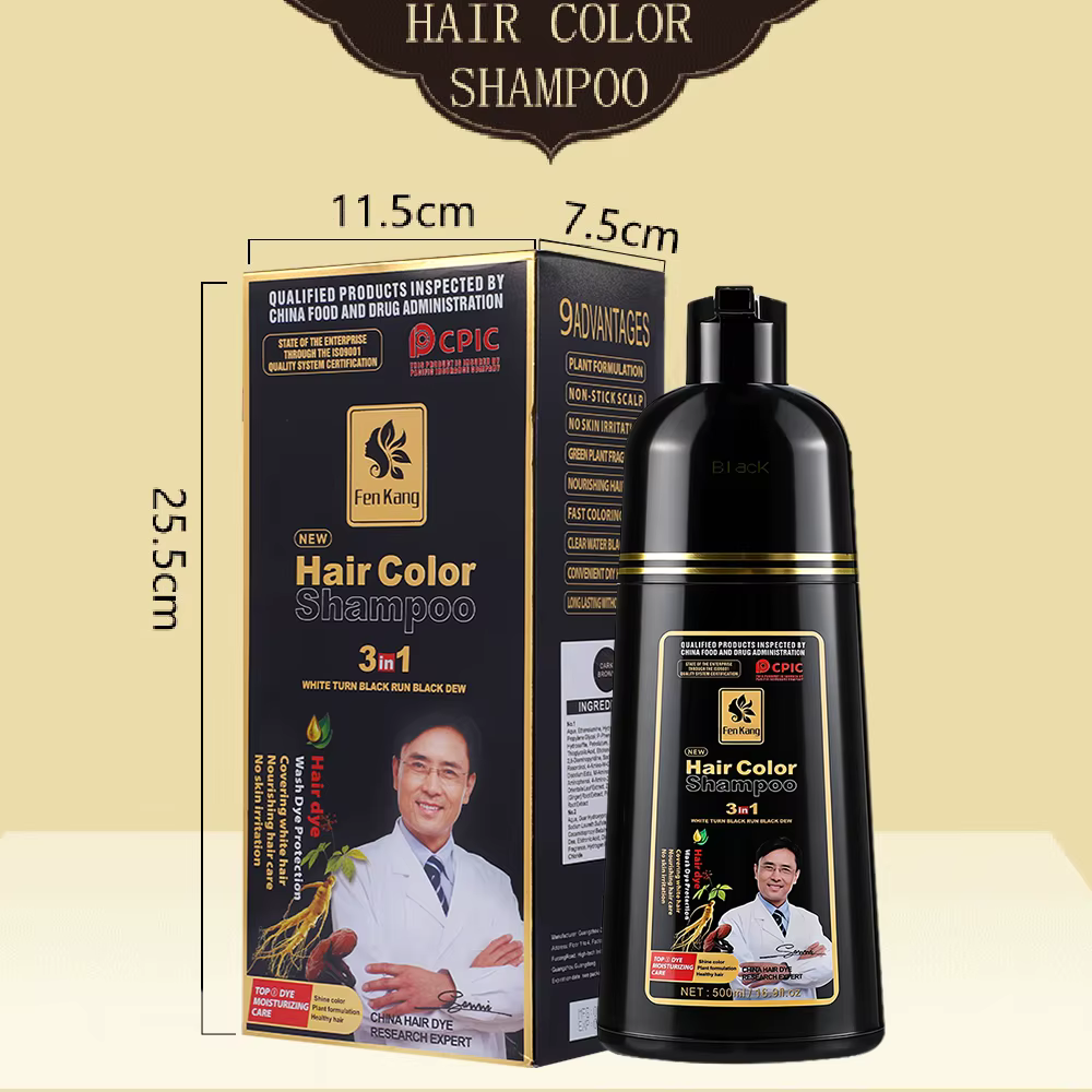 Shampoo colorant capillaire noir 3 en 1 pour cheveux gris