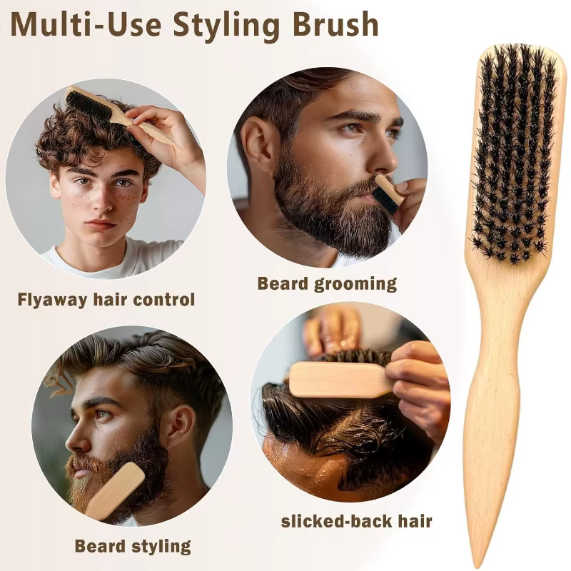Brosse à cheveux en poils de sanglier (unisexe)-brosse à poils coiffants professionnelle sans parfum, adaptée aux cheveux épais/fins