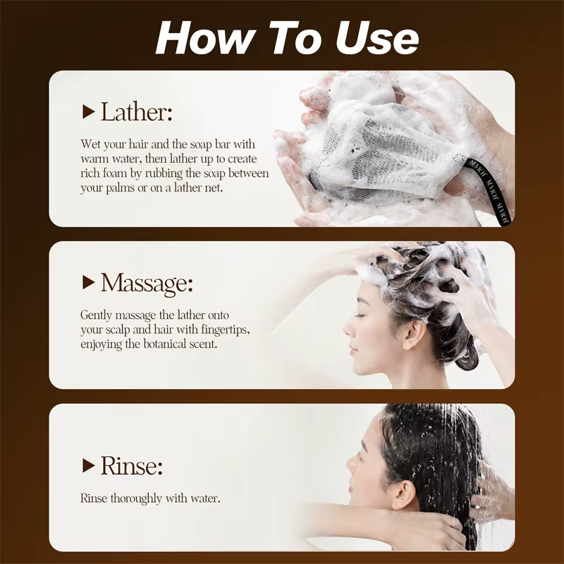 Savon Shampoing Noir Couvrant les Cheveux Gris, Savon Shampoing Bio aux Herbes pour Assombrir les Cheveux, Soin Réparateur pour Cheveux Secs et Abîmés