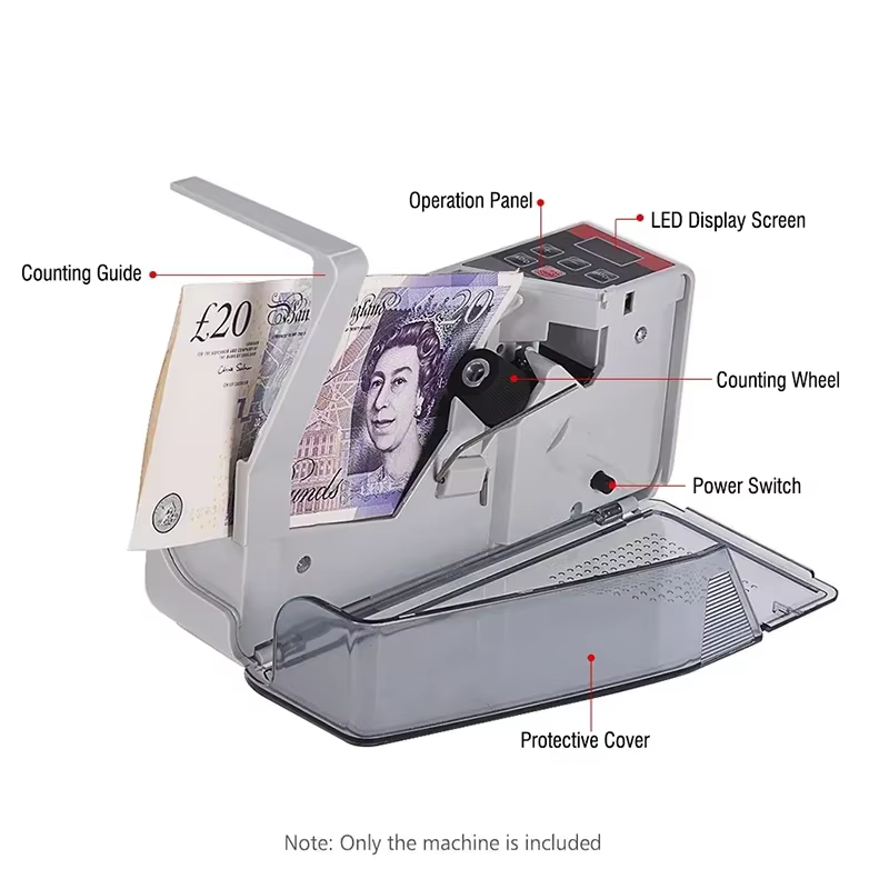 Compteur de billets de banque portatif, Machine de comptage d'argent avec affichage LED financier pour les magasins, les épicerie et les restaurants