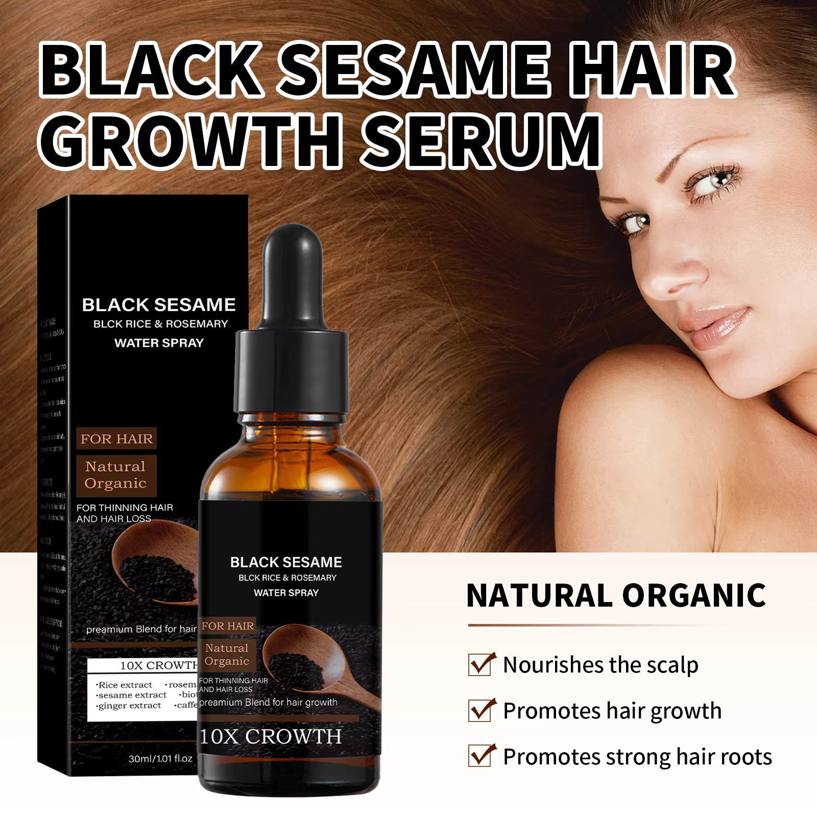 Sérum de croissance capillaire au sésame noir – 10X de croissance