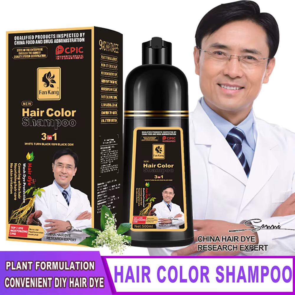 500ml 3 en 1 couleur de cheveux shampooing noir teinture