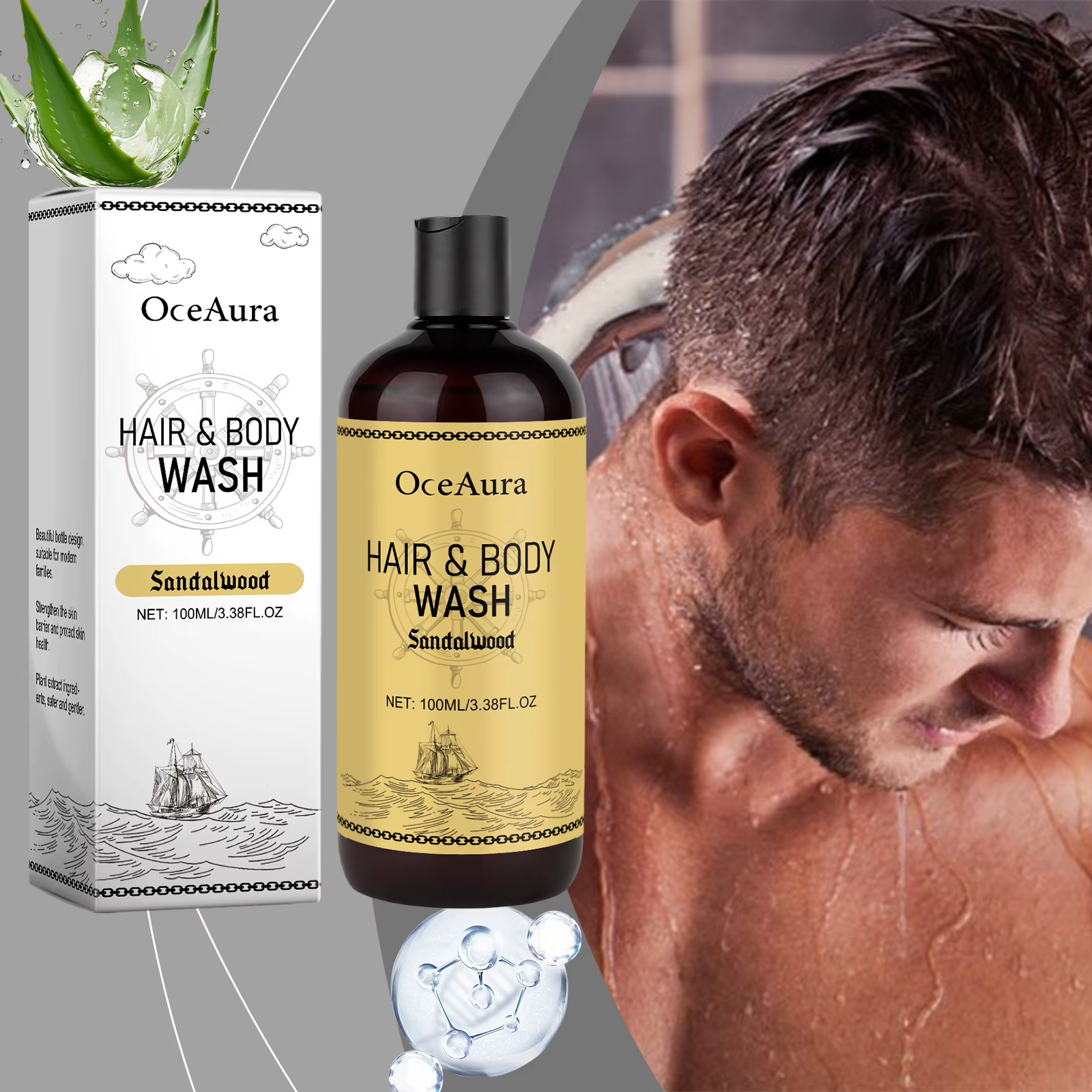 Shampoing et nettoyant pour le corps 2 en 1 pour homme