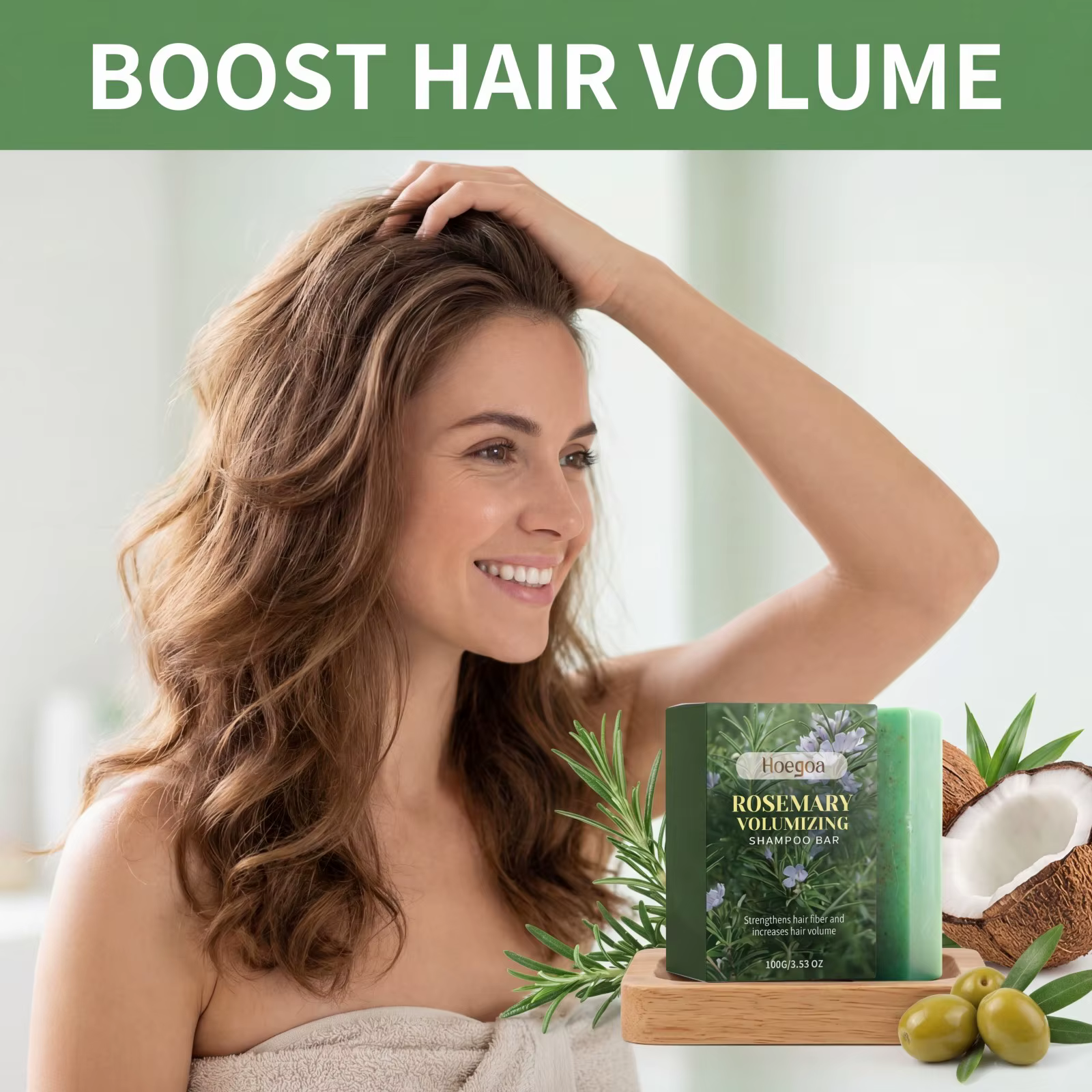 Shampooing Solide Volumisant au Romarin Nettoyage Doux Apaise le Cuir Chevelu Huiles Naturelles Renforce les Cheveux Contrôle des Frisottis Lisse et Brillant 100g