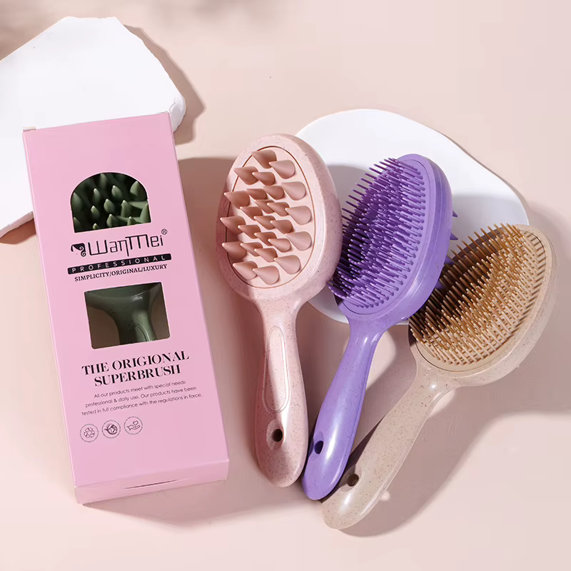 Brosse de massage du cuir chevelu démêlante douce WANMEI avec poignée confortable pour cheveux secs et humides