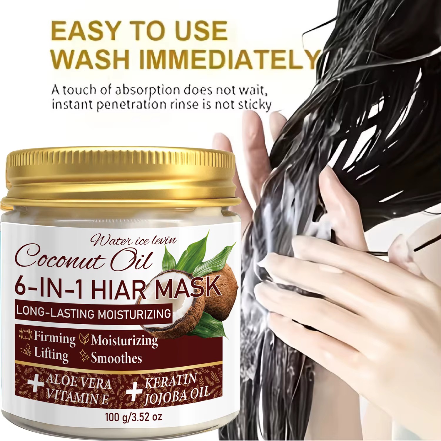 Masque capillaire à la noix de coco 6-en-1 avec kératine et huile de jojoba