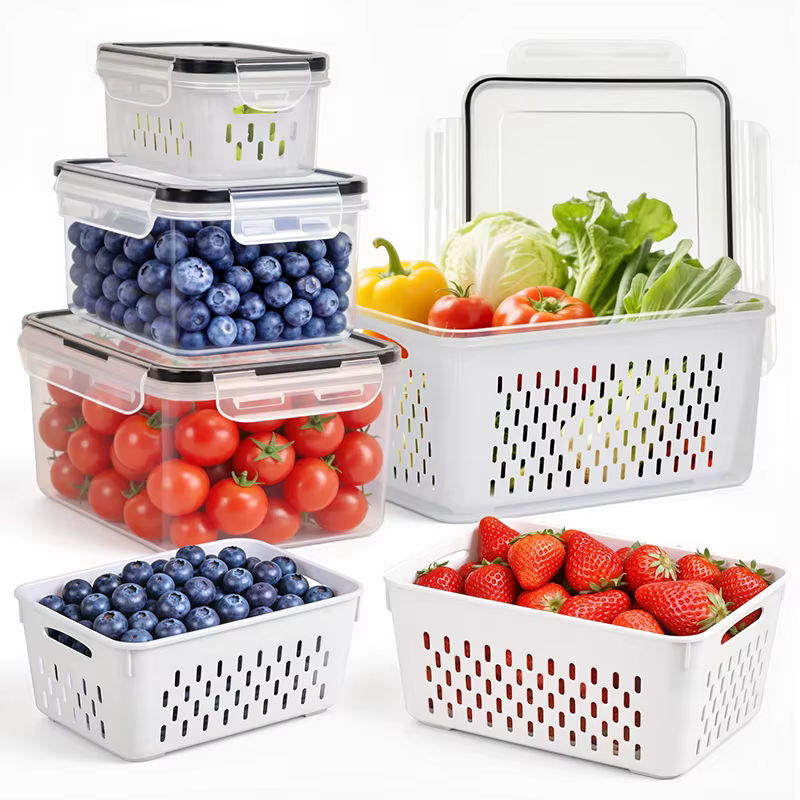Contenants de stockage de fruits pour réfrigérateur, contenants hermétiques pour légumes avec passoire amovible, pour garder les fruits frais plus longtemps