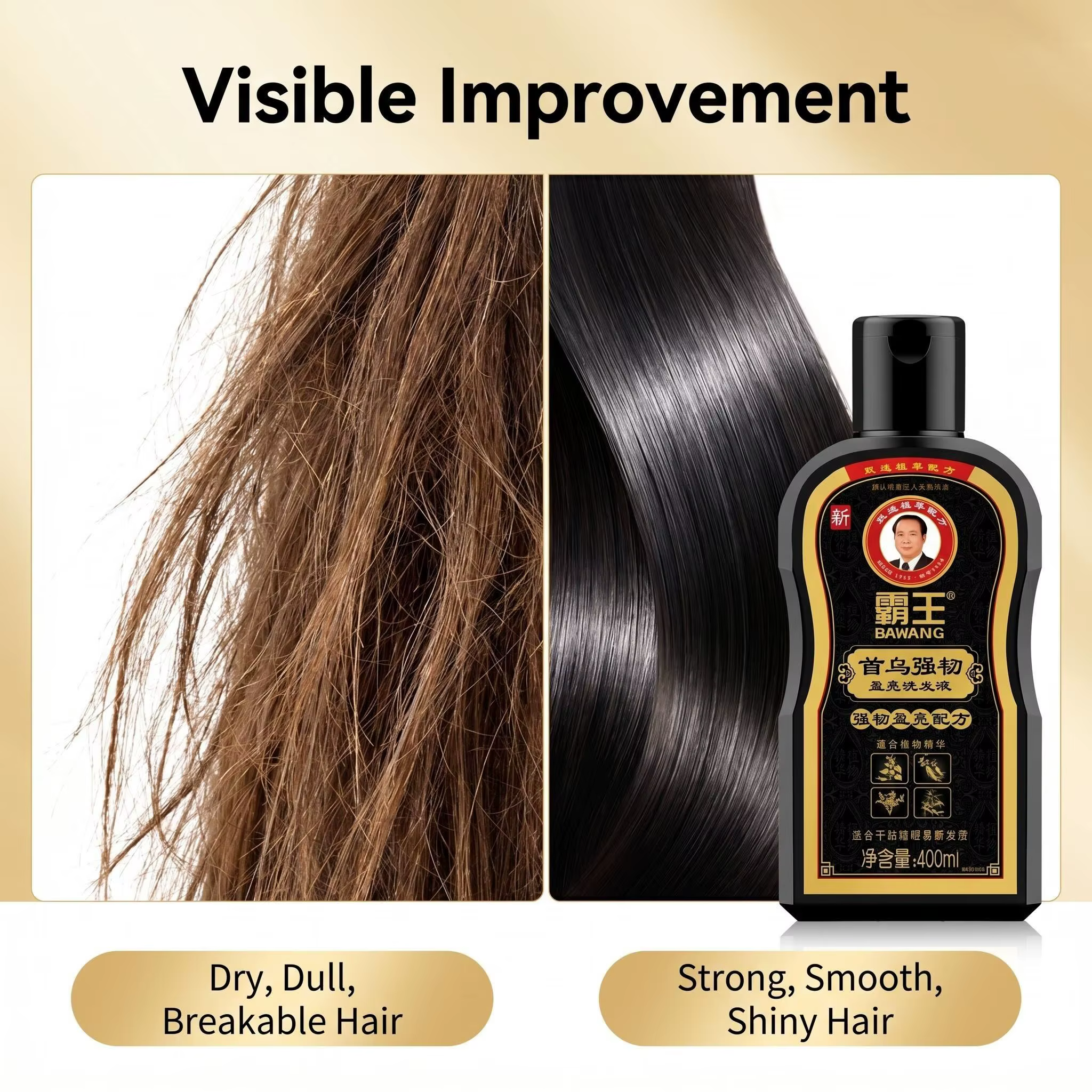 Shampoo Herbal Naturel Chinois Bawang 400ml - Shouwu & Ginseng - Soin Anti-Chute