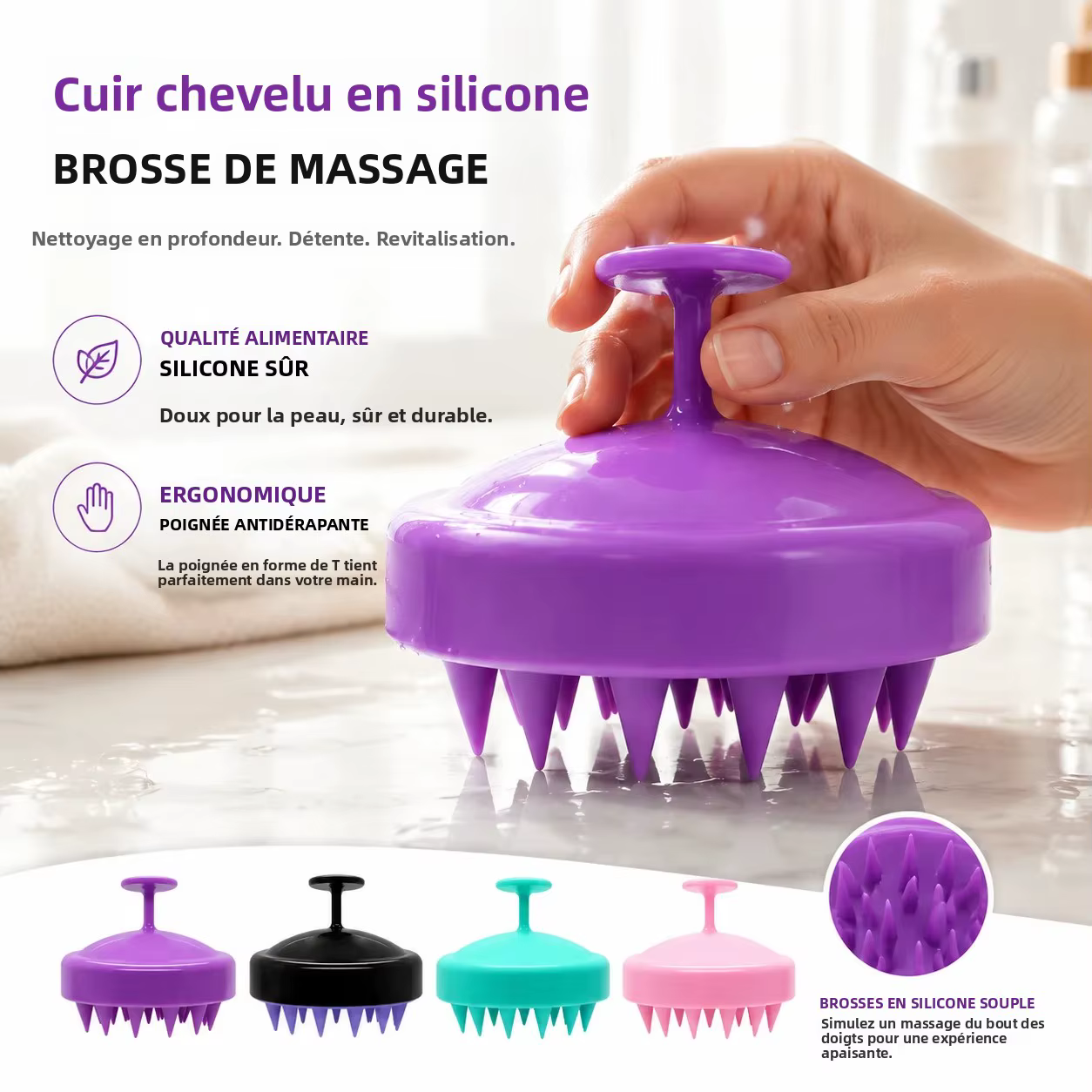 Brosse de massage du cuir chevelu en silicone