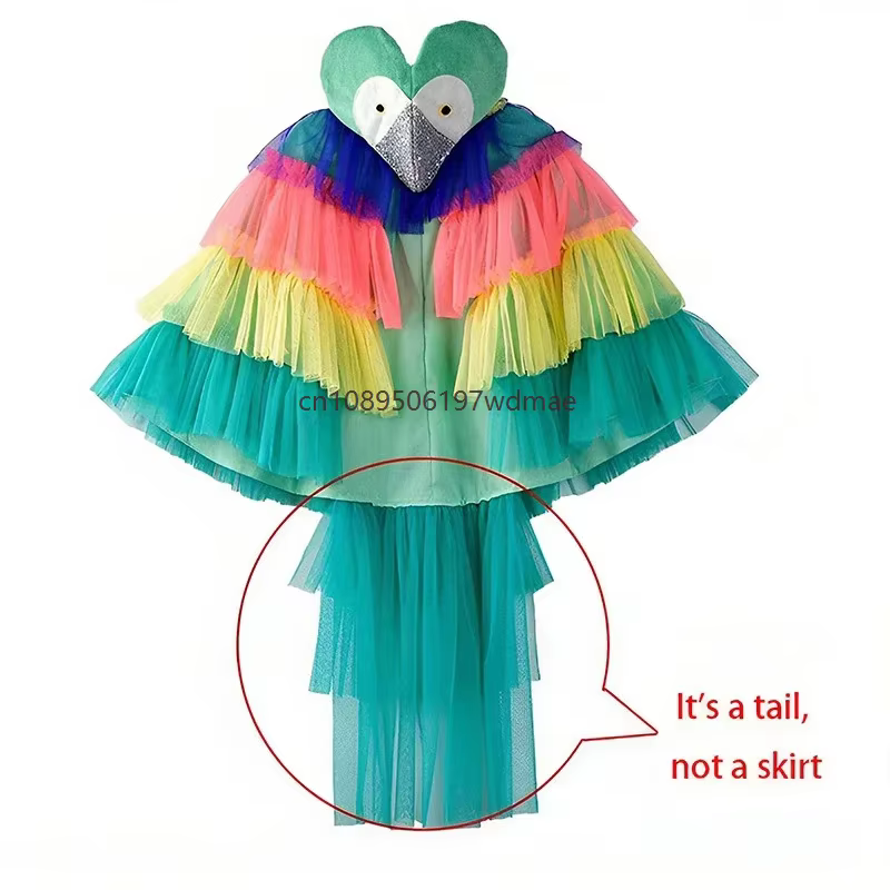 Cape de costume d'oiseau multicolore pour enfant, tenue de cosplay animal pour fille, robe de performance scénique, costume de carnaval à thème oiseau