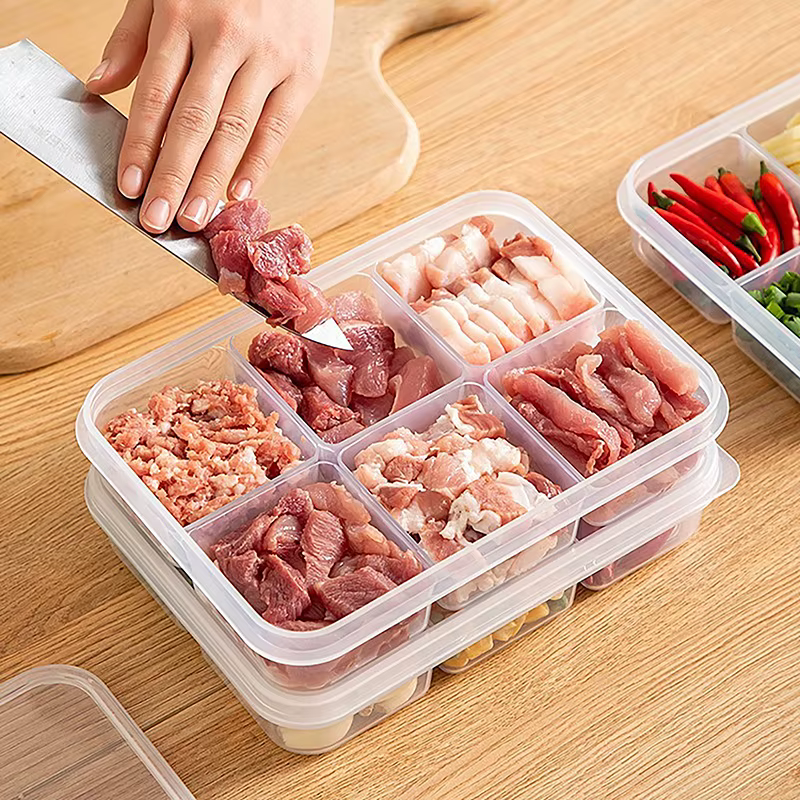 Boîte de conservation alimentaire en plastique pour congélateur, boîte hermétique pour réfrigérateur avec couvercle, récipient transparent pour fruits frais pour la cuisine, 4/6 compartiments