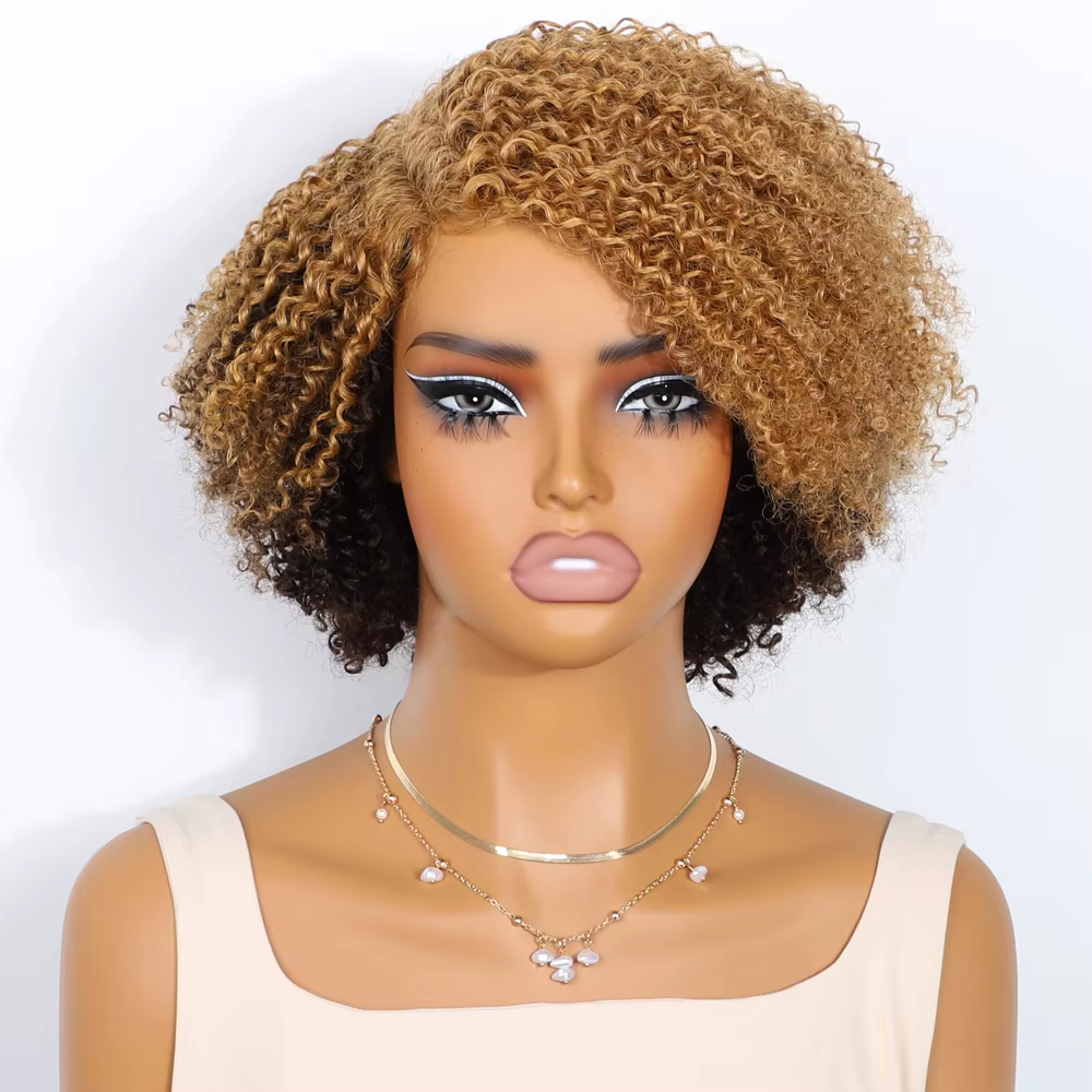 Perruques Lekker Blonde 100% Cheveux Humains Longs Afro Kinky Bouclés avec Raie Latérale en Dentelle Bob pour Femmes