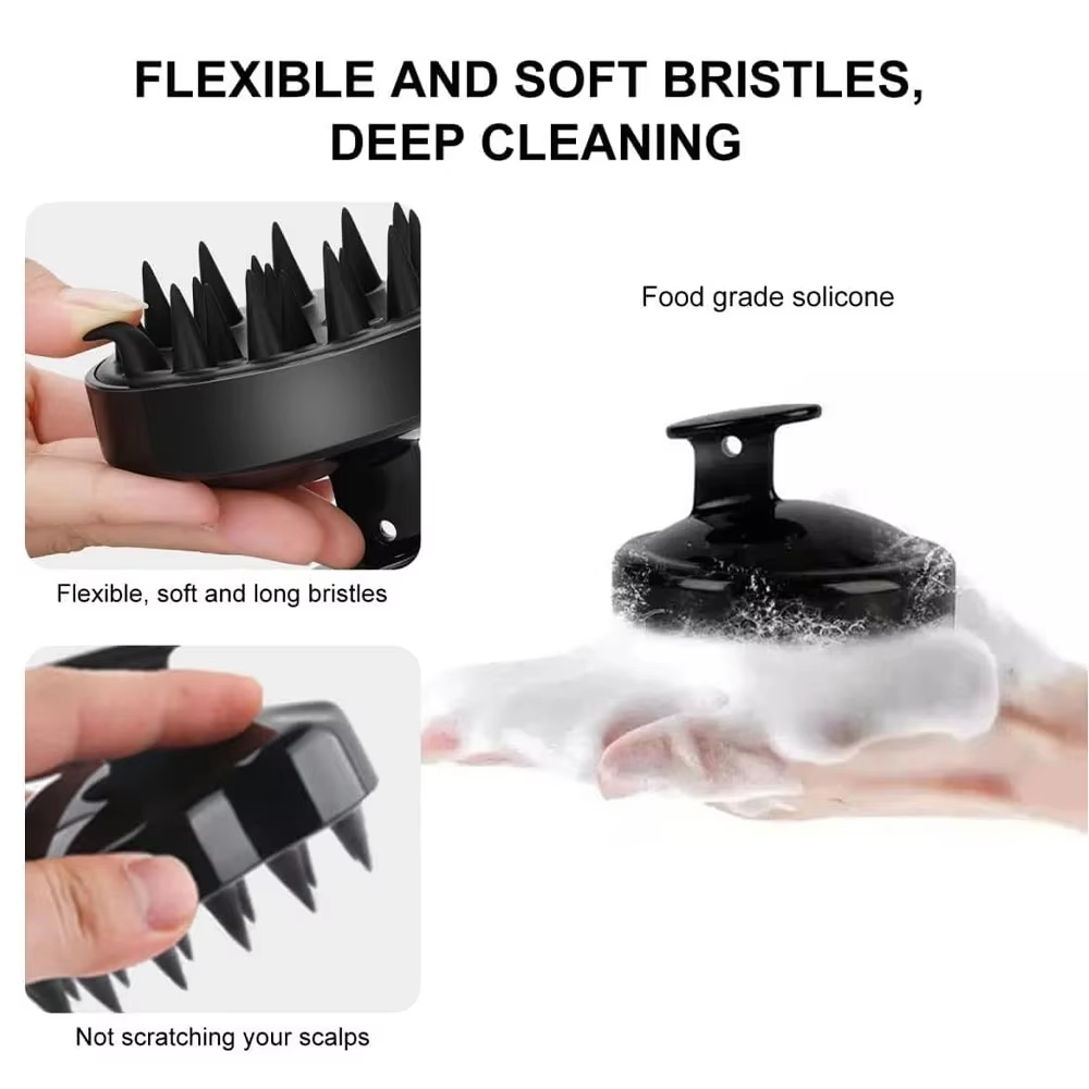 Brosse de massage du cuir chevelu en silicone souple pour le lavage des cheveux