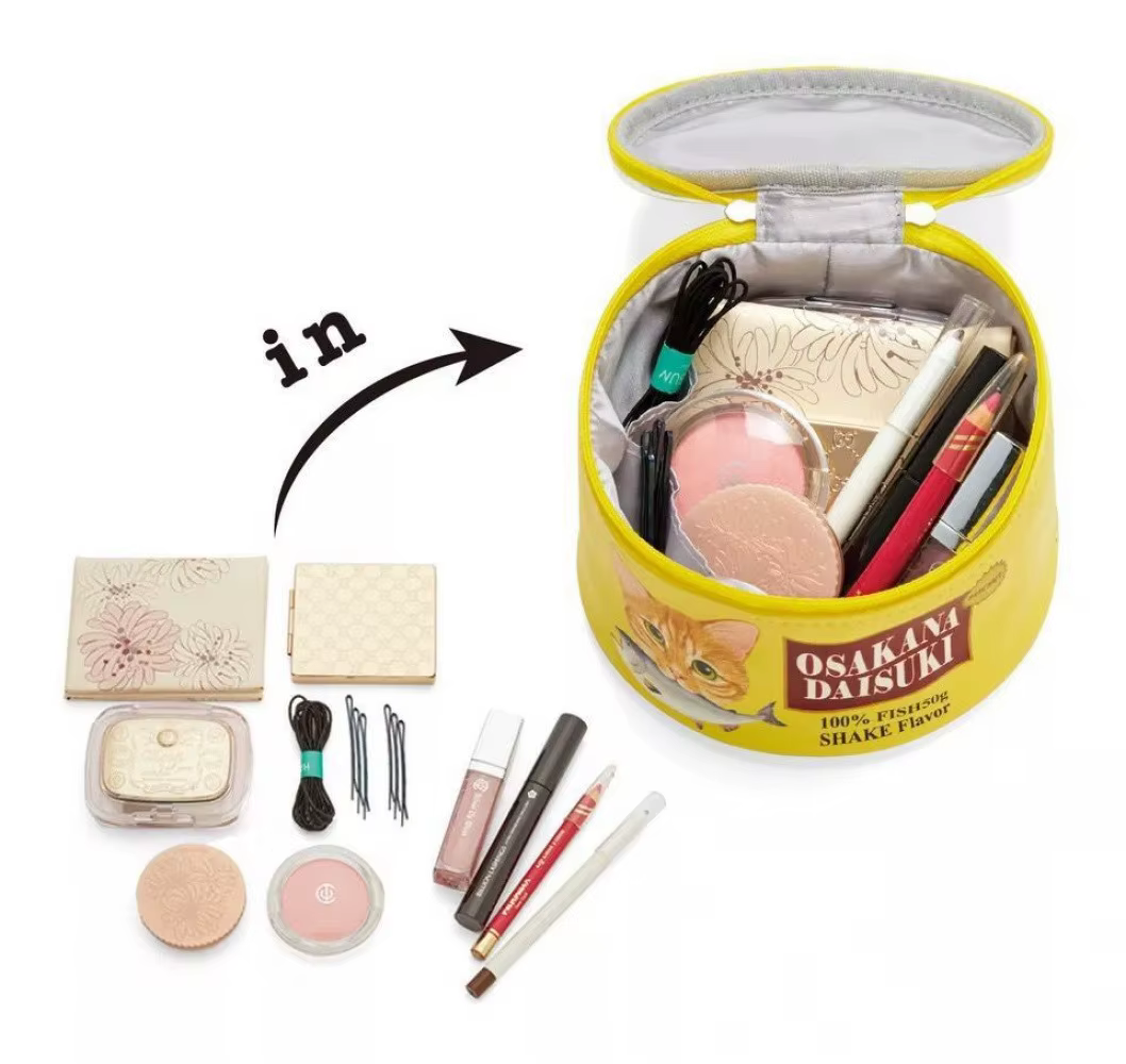 Pochette cosmétique créative en forme de poisson-chat cylindrique, sac de rangement mignon en forme de boîte de conserve de sardines pour filles