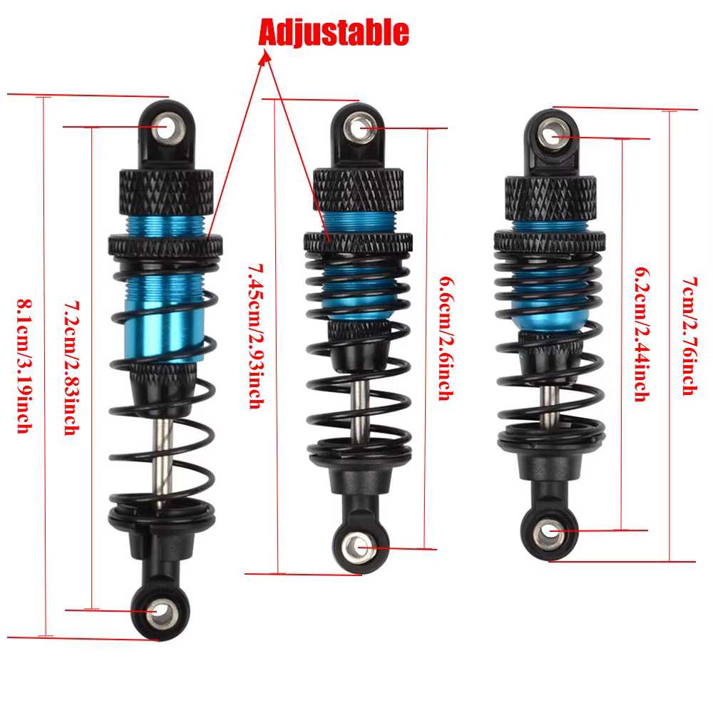Amortisseur à huile 62mm 66mm 72mm compatible avec WLtoys 144001 MJX 14210 16208 Hyper Go H14BM SCY HBX 1/14 1/12 Buggy Truck
