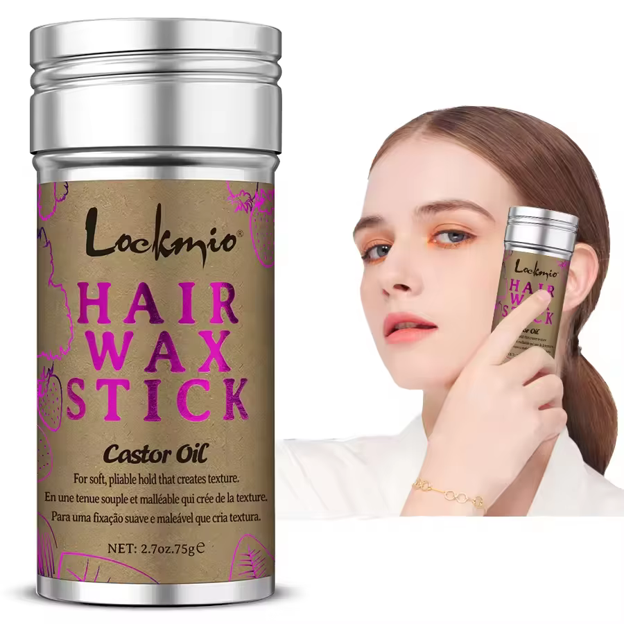 LOCKMIO 75g bâton de cire pour cheveux avec huile de ricin tome frisottis lisse flyaways forte tenue bord style finition
