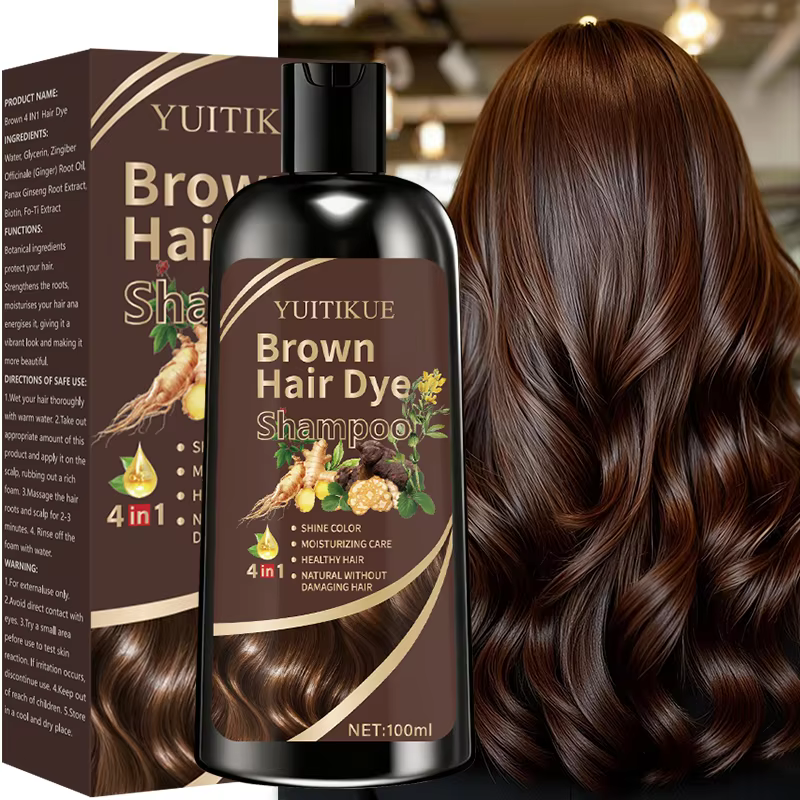 YUITIKUE Shampooing colorant pour cheveux bruns 100 ml - Formule d'extrait de plante