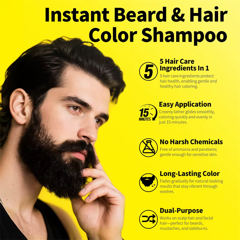 Shampoo colorant capillaire 3 en 1 pour hommes