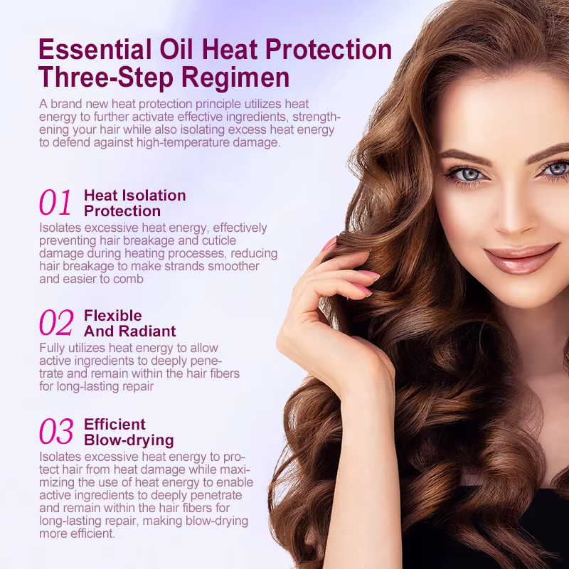 PURC Spray protecteur thermique huile de noix de coco contrôle des frisottis et brillance pour tous les types de
