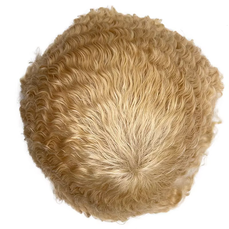 Perruque toupet pleine dentelle blonde pour hommes noirs