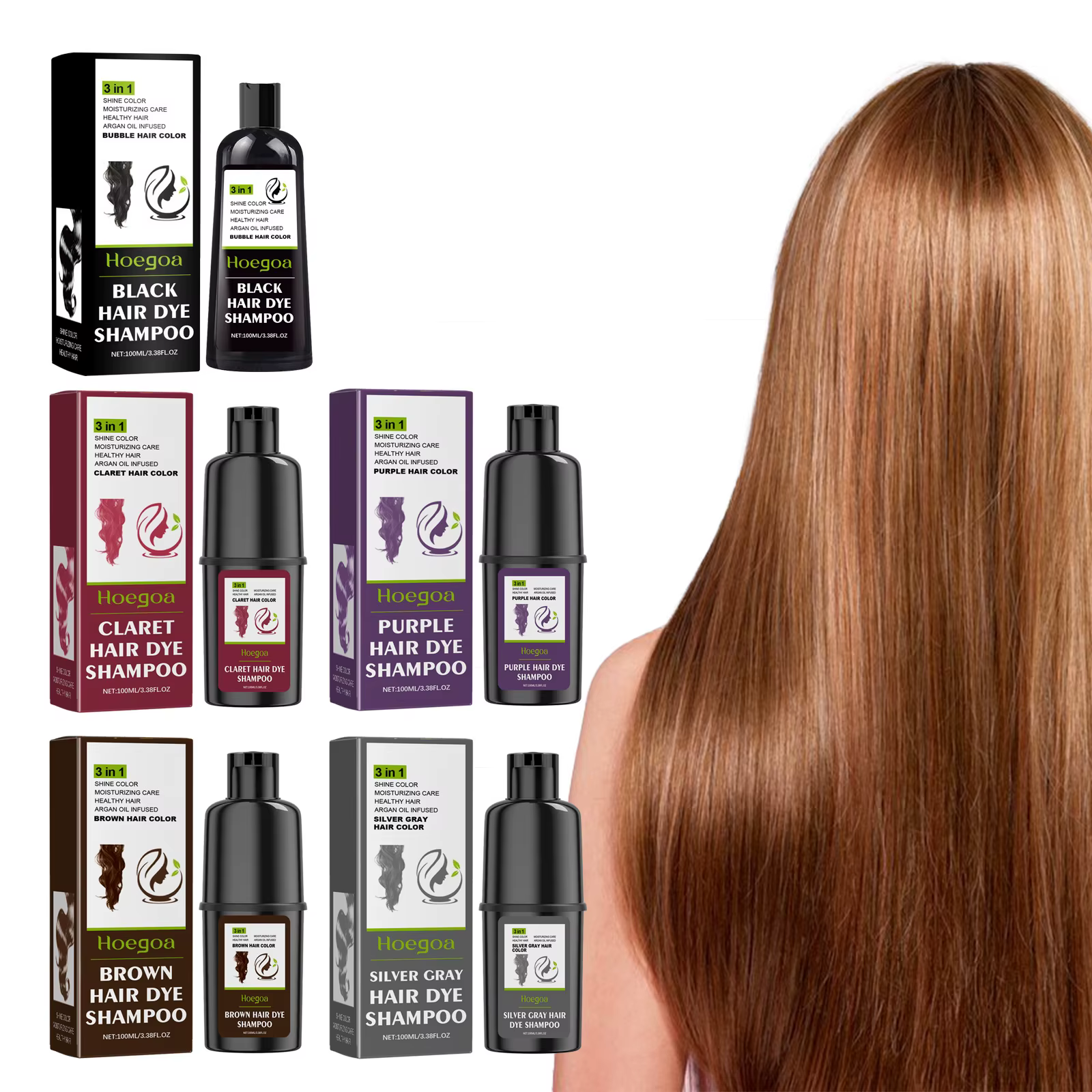 Shampooing de coloration des cheveux 3 en 1 pour hommes et femmes