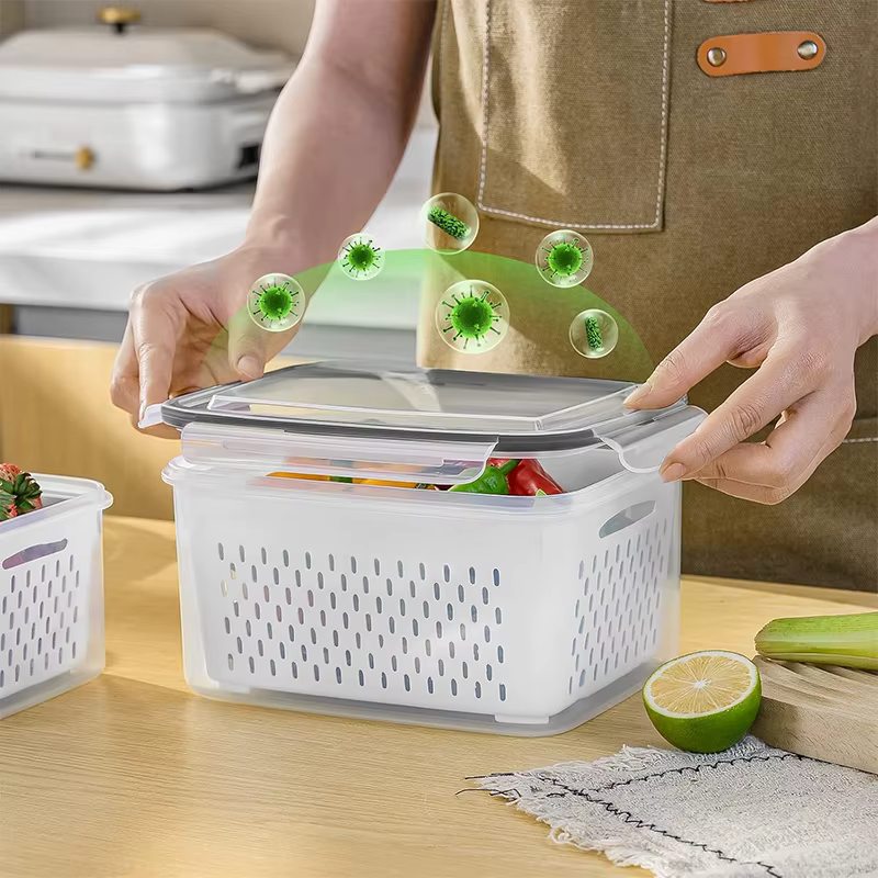 Contenants de stockage de fruits pour réfrigérateur, contenants hermétiques pour légumes avec passoire amovible, pour garder les fruits frais plus longtemps