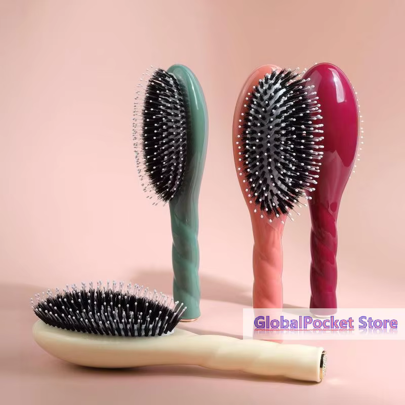 [TG823] 1 pièce Brosse à cheveux en poils de sanglier à picots pour démêler les cheveux bouclés, avec pointes massantes du cuir chevelu, réduit la casse pour tous types de cheveux