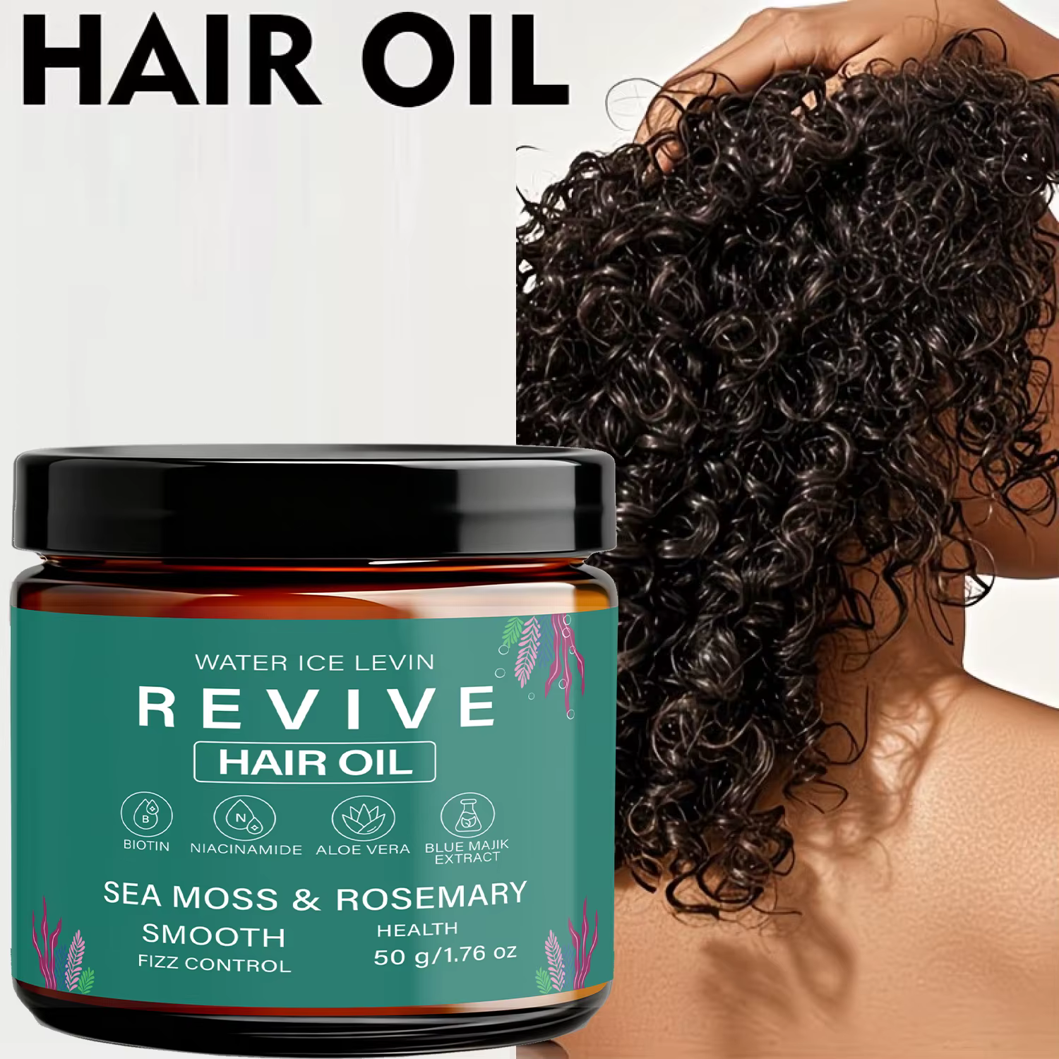 Huile capillaire revitalisante. Biotine Niacinamide Aloe Vera. Mousse de mer