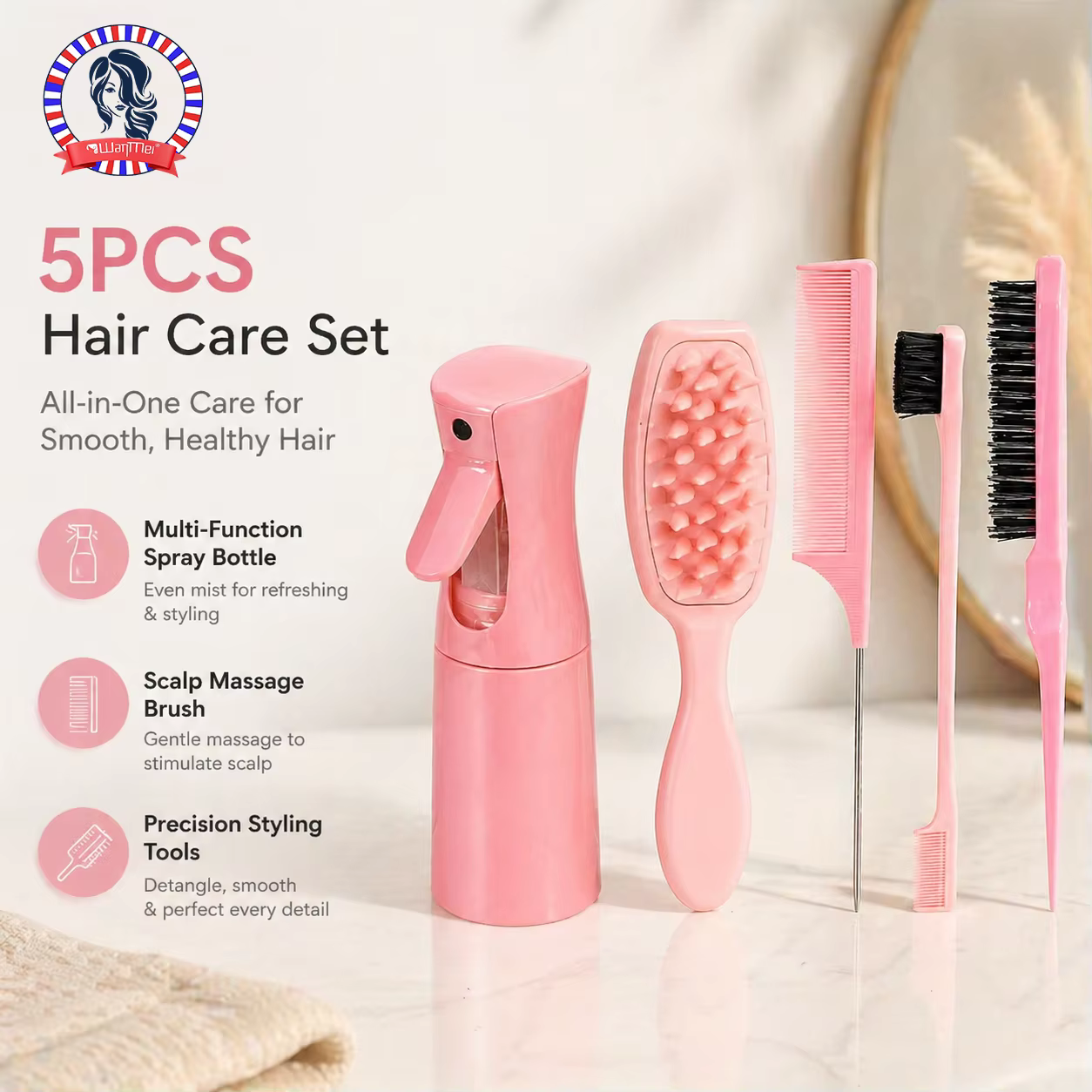 Ensemble de soins capillaires rose 5 pièces