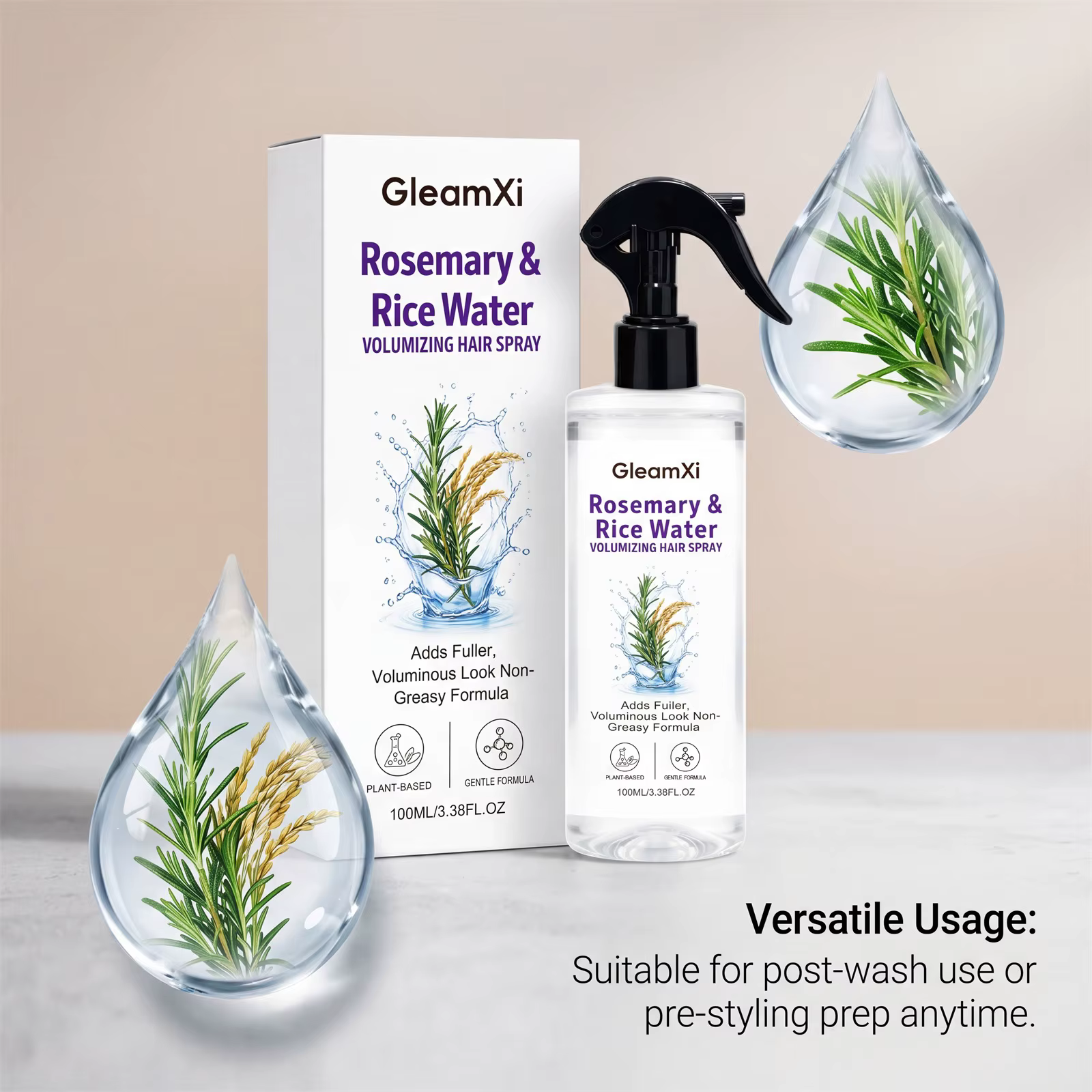 Spray capillaire à la rose et à l'eau de riz