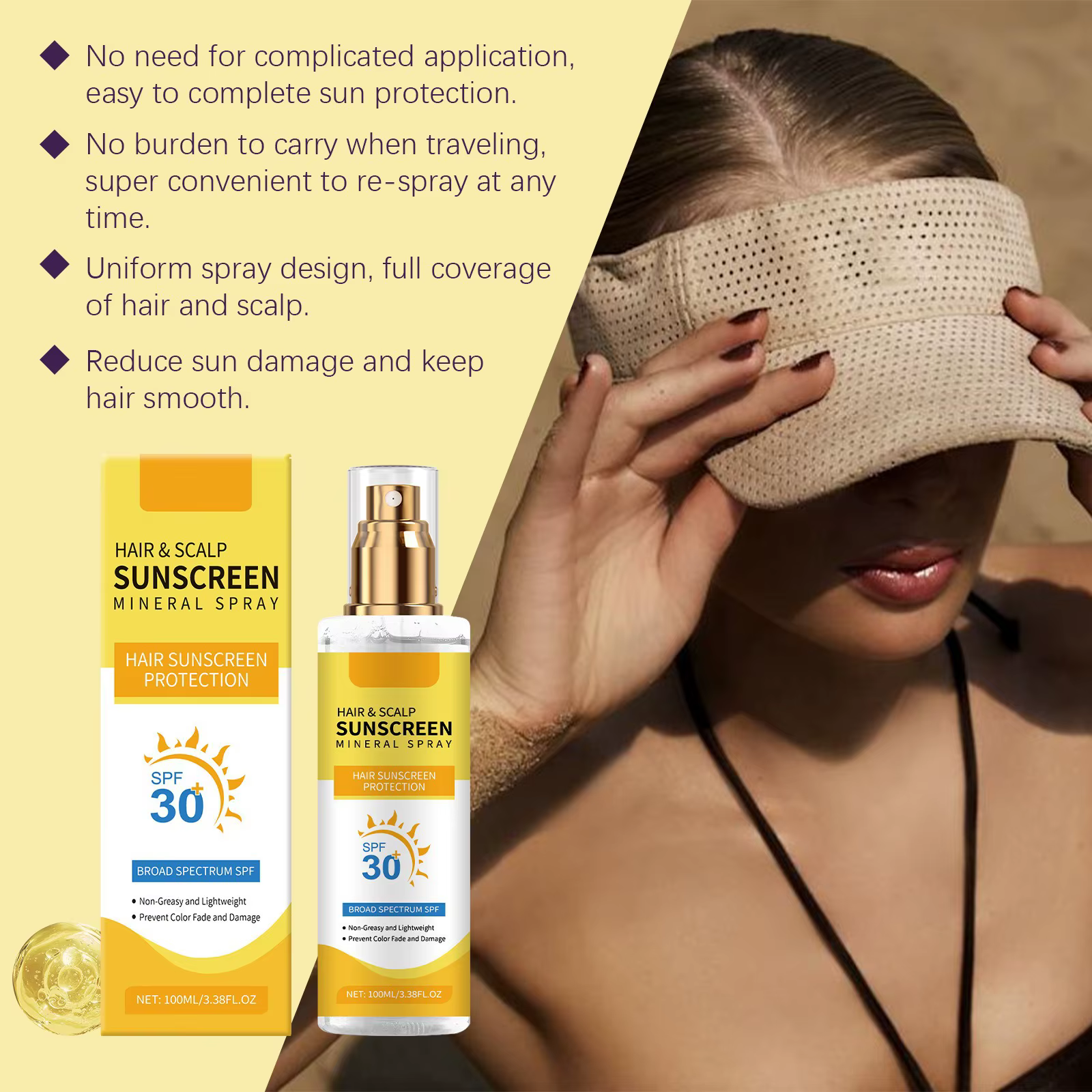+ cuir chevelu Spray résistant au soleil prévenir les coups