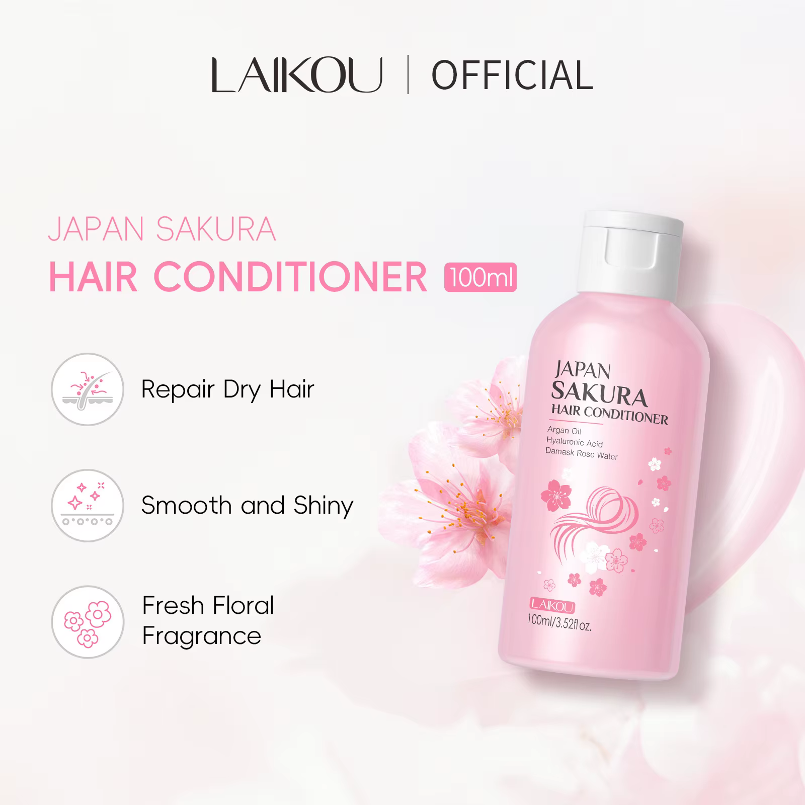 Shampooing/après-shampoing LAIKOU Japan Sakura pour réparer les cheveux abîmés
