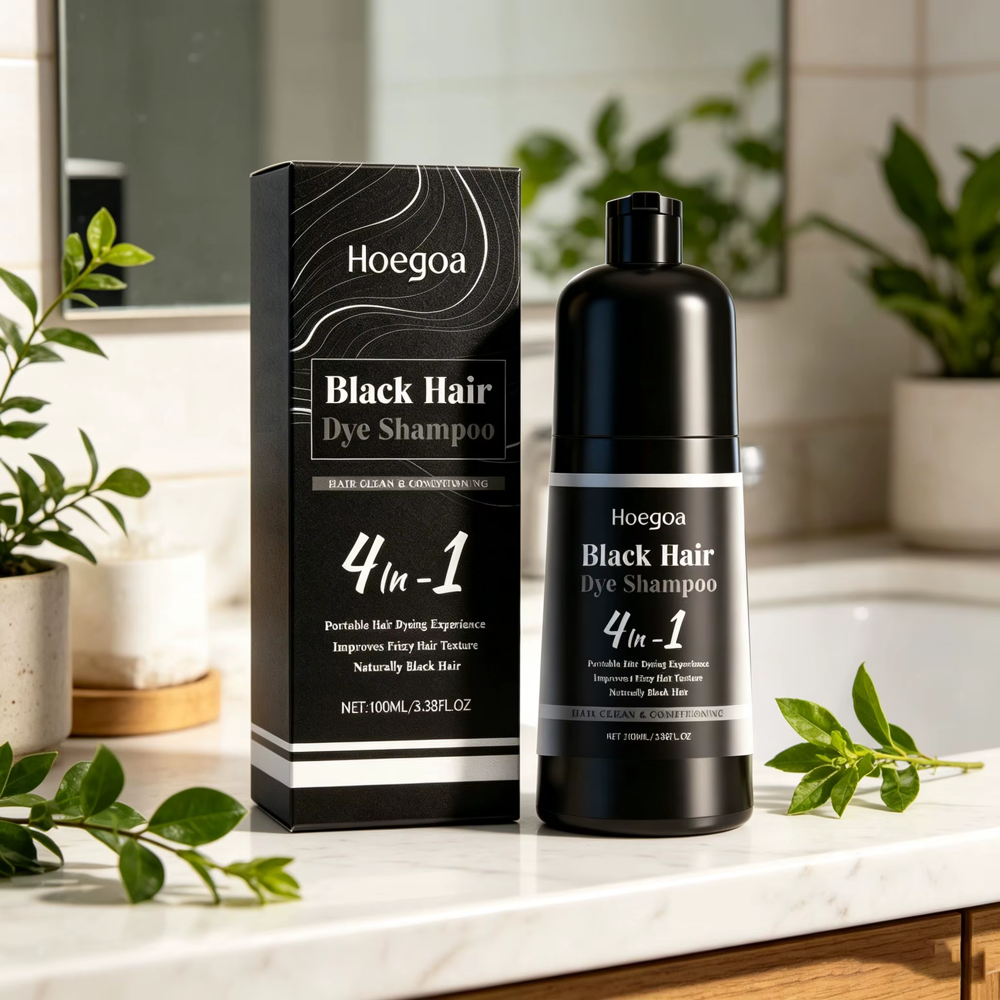Shampoo colorant capillaire noir Hoegoa