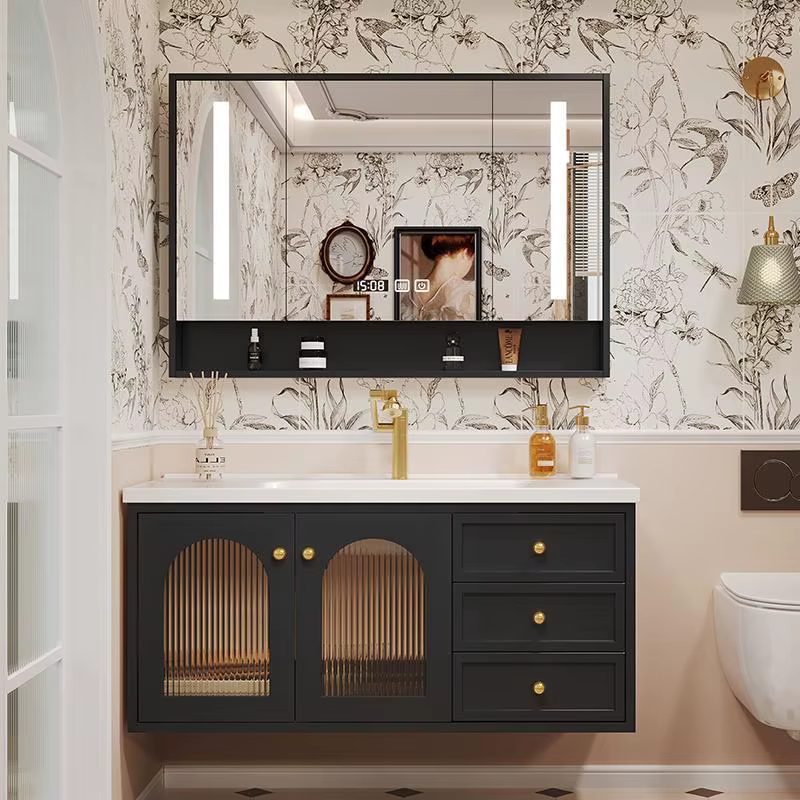 Meubles de rangement pour salle de bain, meubles d'intérieur modulaires, meuble-lavabo double vasque imperméable, armoire de salle de bain personnalisable