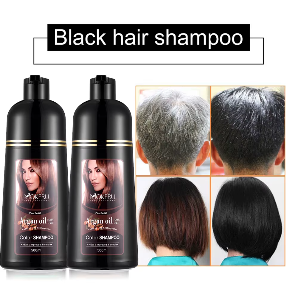 Mokeru 500ml huile d'argan Essence naturel longue durée brun foncé Permanent teinture pour cheveux gris femmes