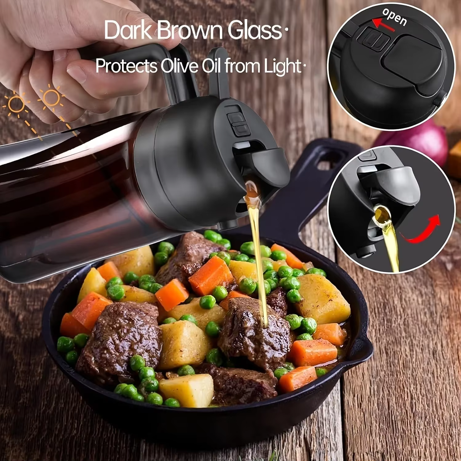 Pulvérisateur d'huile marron bloquant la lumière de 16oz/470ML pour la cuisson, bouteille distributrice d'huile d'olive 2 en 1 pour bouteille d'huile de cuisine, outils d'assaisonnement