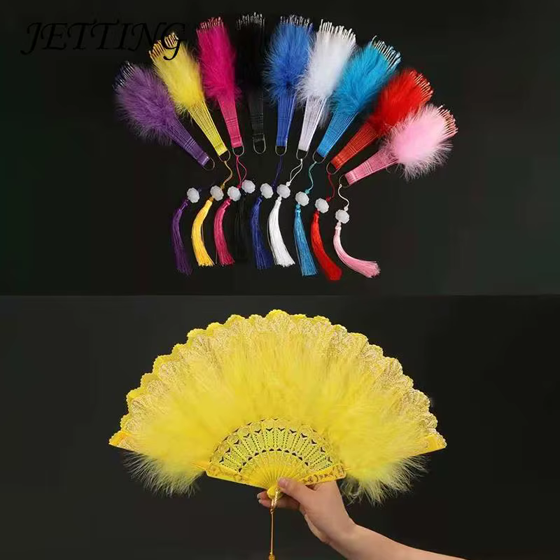 Ventilateur pliant Lolita en plumes, Style rétro, danse, gothique foncé, décoration de fête de mariage, fournitures de Cosplay