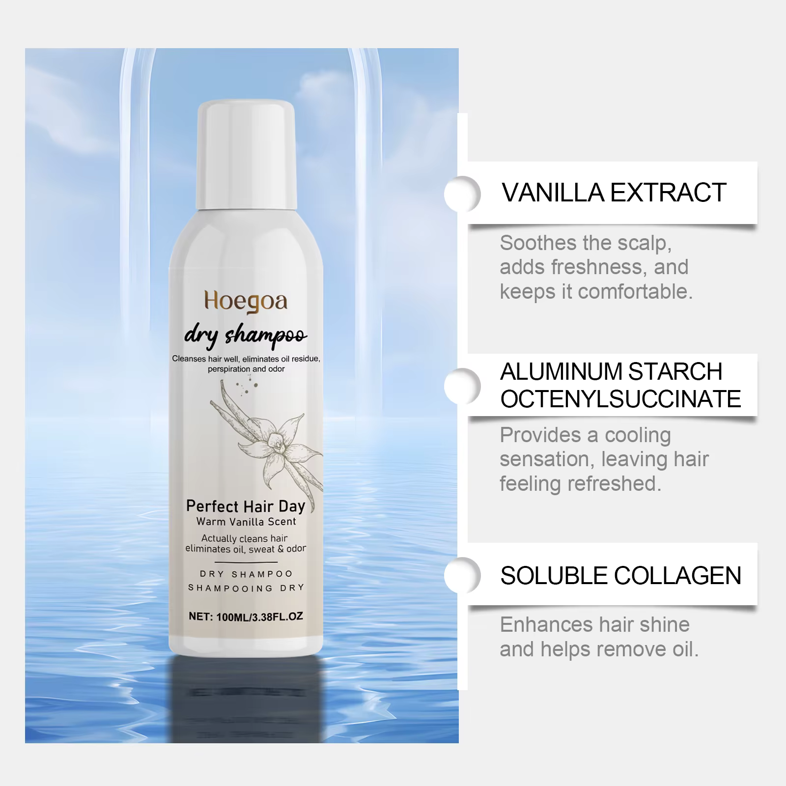 Shampoing sec parfumé à la vanille