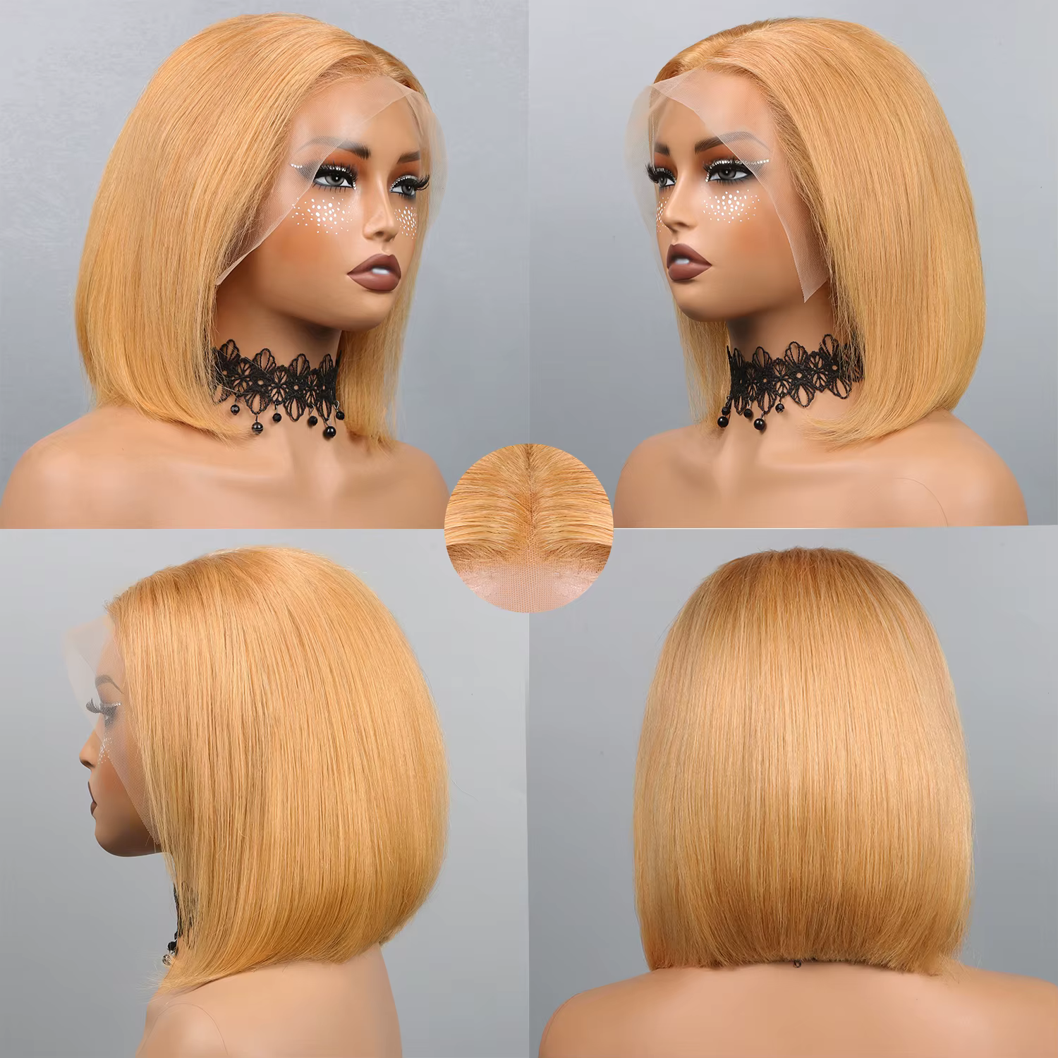 27 # Blonde courte Bob perruque cheveux humains 210% droite 13x4 dentelle avant